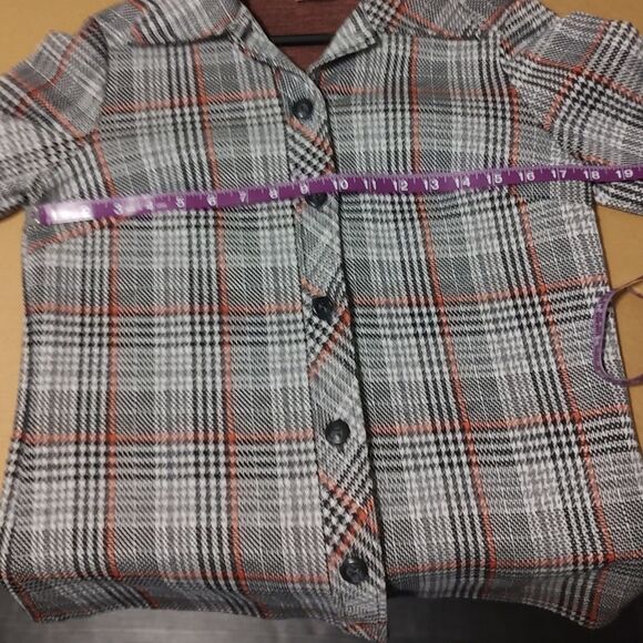 Vintage Sears Shirt Jacket For Women Plaid Black Grey White Red Size 10 - Picture 3 of 7